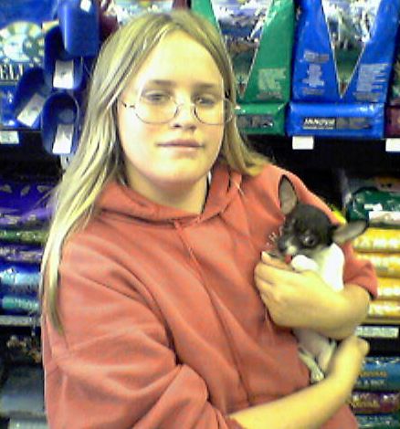 [Picture of Alyssa with a fox terrier puppy]